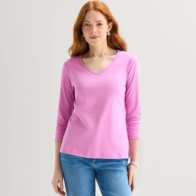 St. John's Bay Womens V Neck 3/4 Sleeve T-Shirt