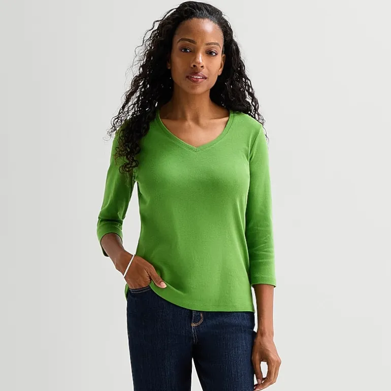 St. John's Bay Womens V Neck 3/4 Sleeve T-Shirt