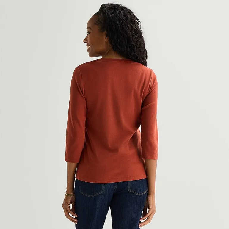 St. John's Bay Womens V Neck 3/4 Sleeve T-Shirt
