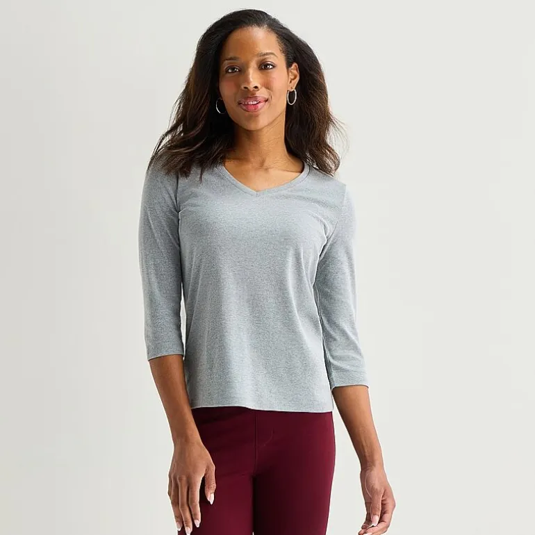 St. John's Bay Womens V Neck 3/4 Sleeve T-Shirt
