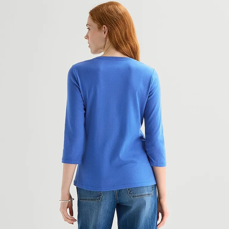 St. John's Bay Womens V Neck 3/4 Sleeve T-Shirt