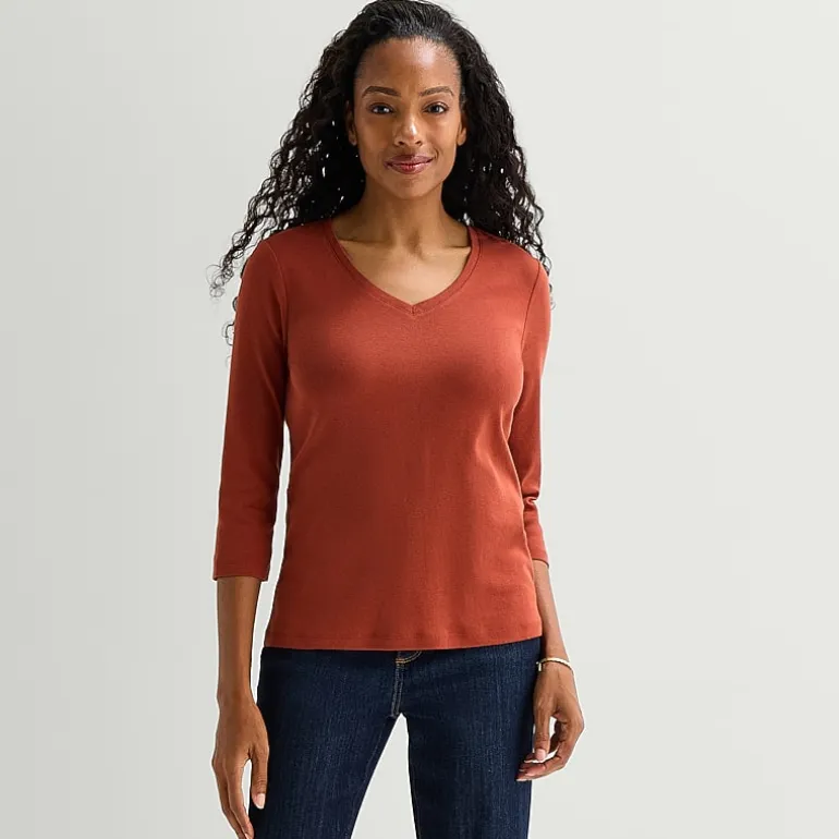 St. John's Bay Womens V Neck 3/4 Sleeve T-Shirt