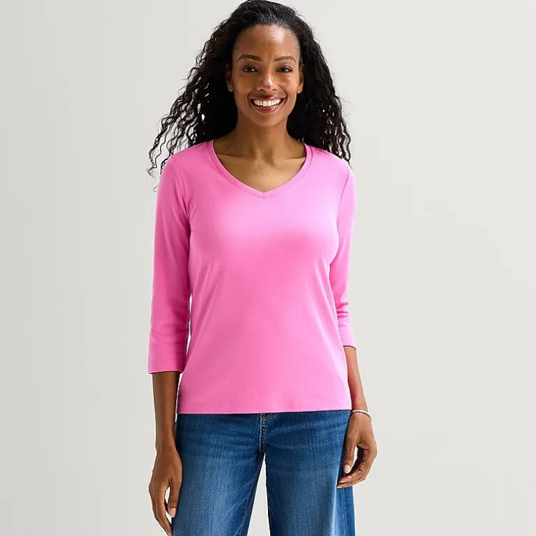 St. John's Bay Womens V Neck 3/4 Sleeve T-Shirt