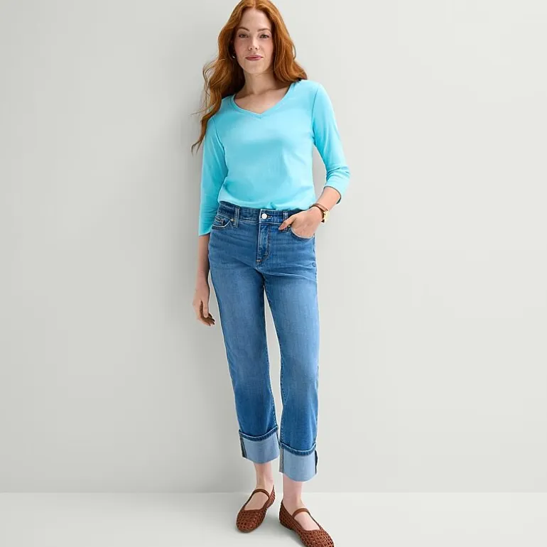 St. John's Bay Womens V Neck 3/4 Sleeve T-Shirt