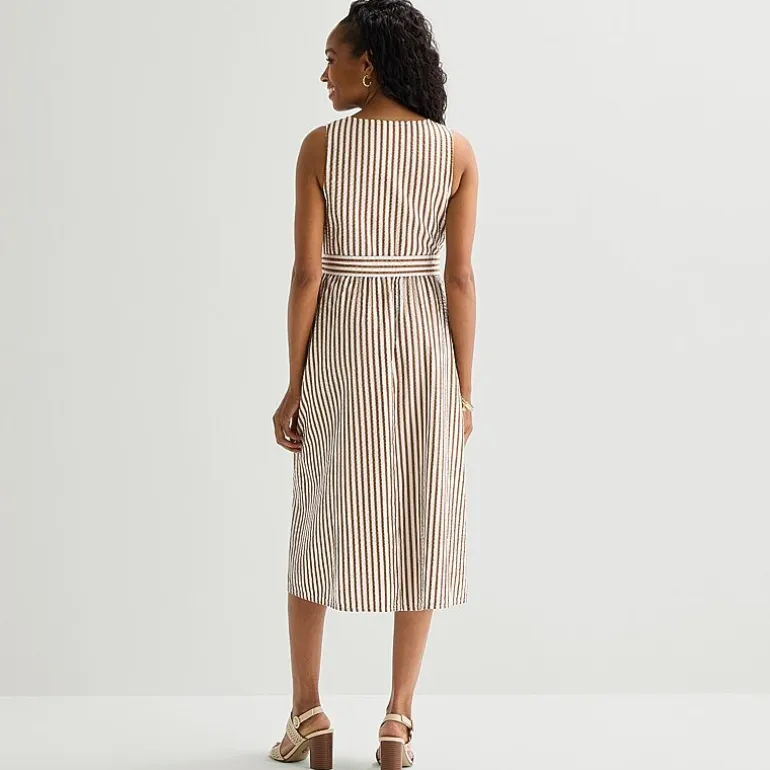 St. John's Bay Womens V Neck Sleeveless Striped A-Line Dress
