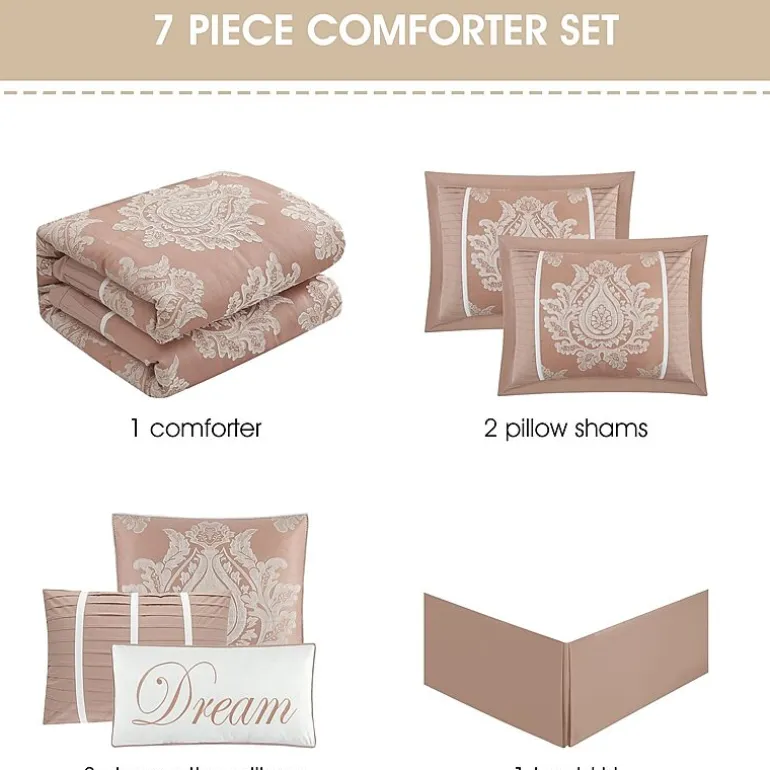 Stratford Park Thess 7pc Damask + Scroll Lightweight Comforter Set