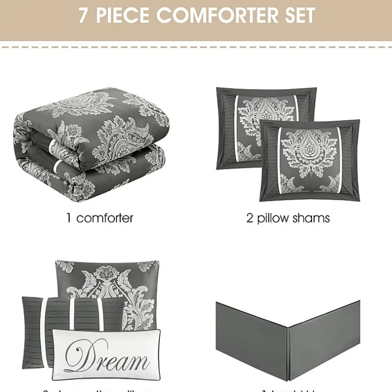 Stratford Park Thess 7pc Damask + Scroll Lightweight Comforter Set