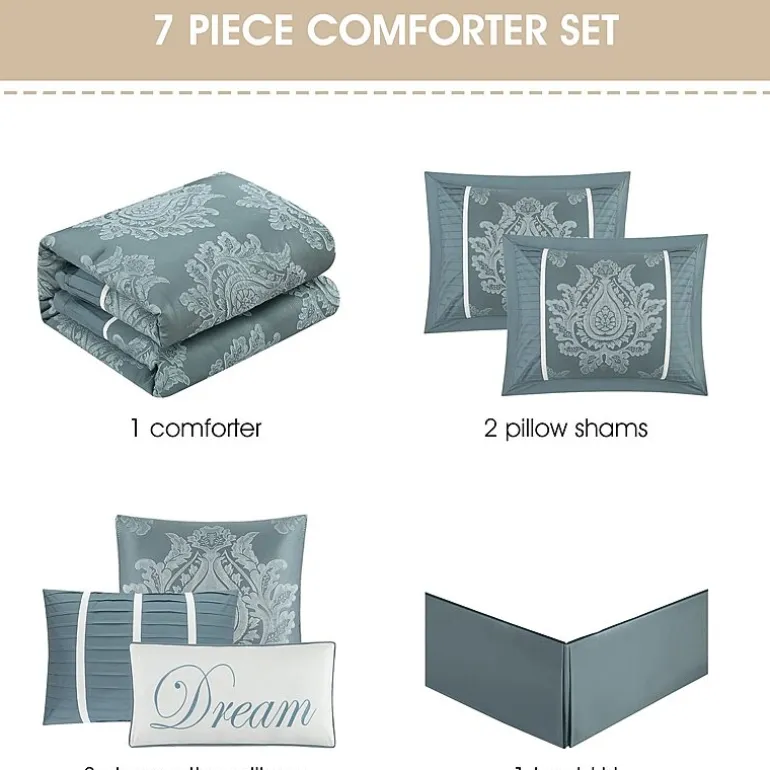 Stratford Park Thess 7pc Damask + Scroll Lightweight Comforter Set