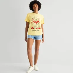 Strawberry Basket Womens Juniors Crew Neck Short Sleeve Loose Fit Winnie The Pooh Graphic T-Shirt