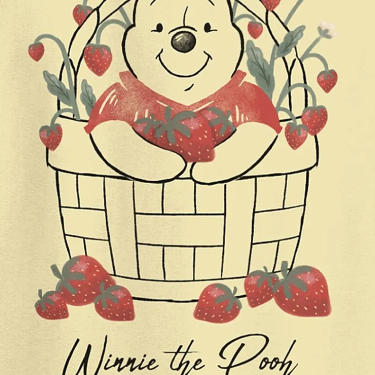 Strawberry Basket Womens Juniors Crew Neck Short Sleeve Loose Fit Winnie The Pooh Graphic T-Shirt