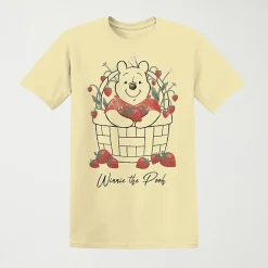 Strawberry Basket Womens Juniors Crew Neck Short Sleeve Loose Fit Winnie The Pooh Graphic T-Shirt