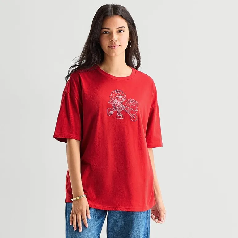 Strawberry Oversized Tee Womens Juniors Crew Neck Short Sleeve Oversized Strawberry Shortcake Graphic T-Shirt