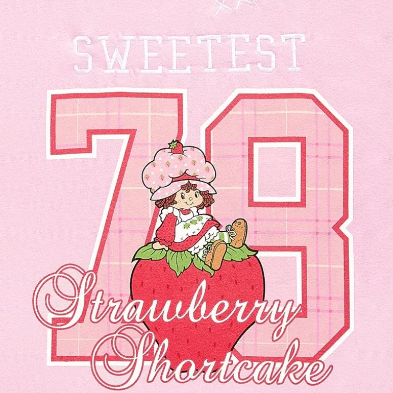 Strawberry Shortcake Crew Fleece Womens Juniors Crew Neck Long Sleeve Embroidered Strawberry Shortcake Sweatshirt
