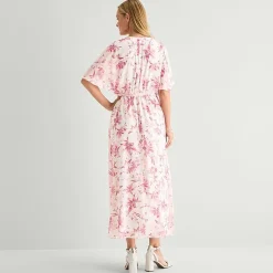 Studio 1 Womens Petite V Neck Short Sleeve Kimono Maxi Dress