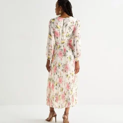 Studio 1 Womens Round Neck Long Sleeve Smocked Sleeve Maxi Dress