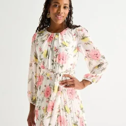 Studio 1 Womens Round Neck Long Sleeve Smocked Sleeve Maxi Dress