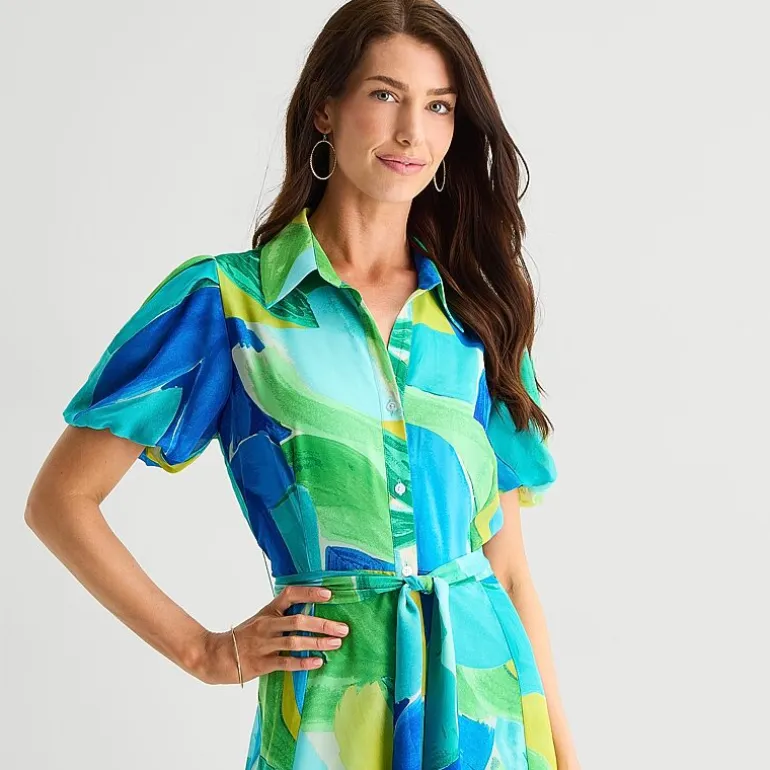 Studio 1 Womens Short Sleeve Puffed Maxi Dress