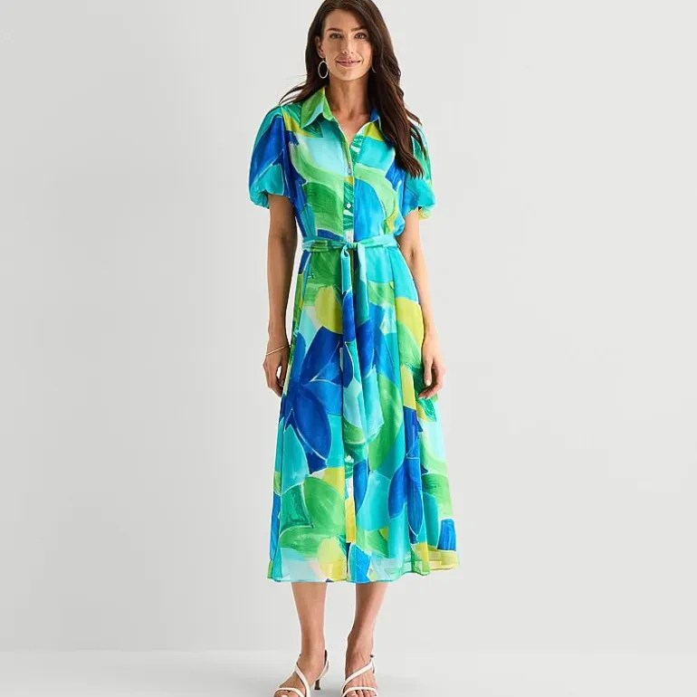Studio 1 Womens Short Sleeve Puffed Maxi Dress