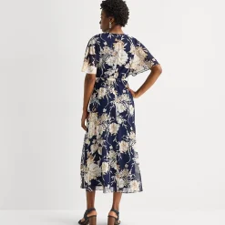 Studio 1 Womens V Neck Short Sleeve Flutter Maxi Dress