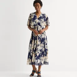 Studio 1 Womens V Neck Short Sleeve Flutter Maxi Dress