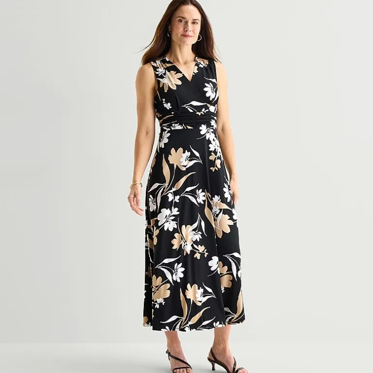 Studio 1 Womens V Neck Sleeveless Maxi Dress
