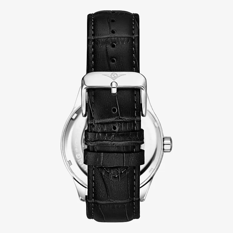 Stuhrling Mens Automatic Black Leather Strap Watch 3947 1