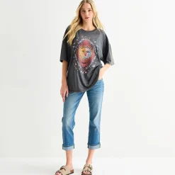 Sun And Moon Boyfriend Tee Womens Juniors Crew Neck Short Sleeve Oversized Graphic T-Shirt