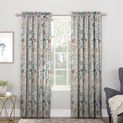 Sun Zero Emory Botanical Print Rod Pocket Energy Saving Light-Filtering Single Curtain Panel