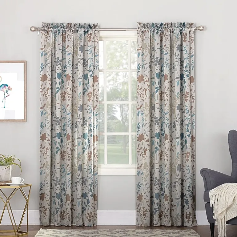 Sun Zero Emory Botanical Print Rod Pocket Energy Saving Light-Filtering Single Curtain Panel