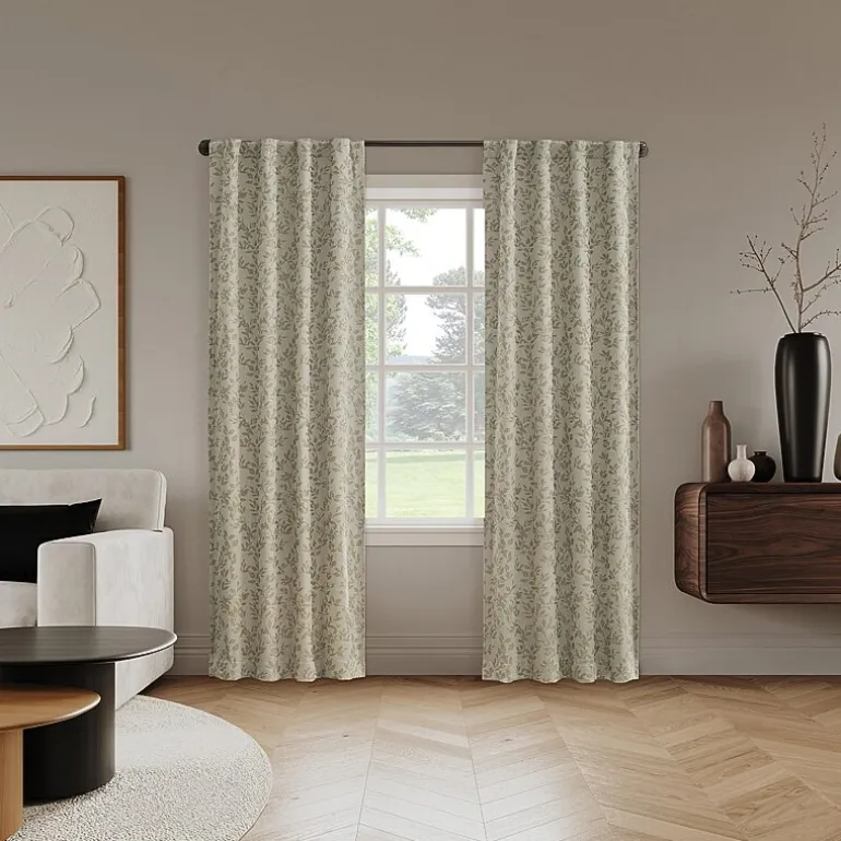 Sun Zero Estelle Foliage Woven Back Tab Light-Filtering Set of 2 Curtain Panel