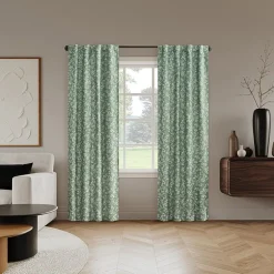 Sun Zero Estelle Foliage Woven Back Tab Light-Filtering Set of 2 Curtain Panel