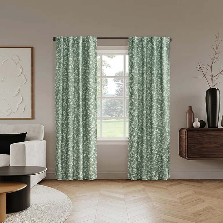 Sun Zero Estelle Foliage Woven Back Tab Light-Filtering Set of 2 Curtain Panel