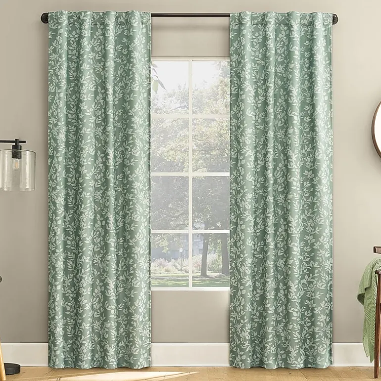 Sun Zero Estelle Foliage Woven Back Tab Light-Filtering Set of 2 Curtain Panel