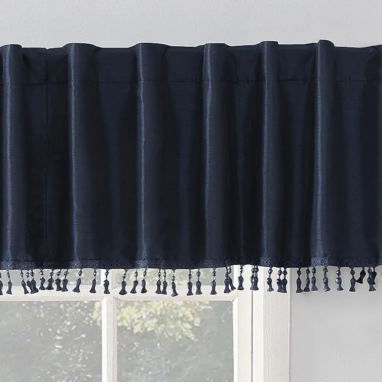 Sun Zero Evelina Faux Dupioni Silk Beaded Tassels Thermal Extreme Back Tab Valance