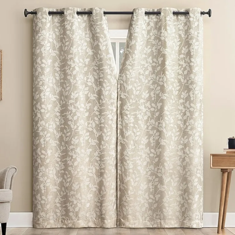 Sun Zero Glynn Gaia Woven Floral Magnetic Closure Grommet Top Energy Saving 100% Blackout Set of 2 Curtain Panel