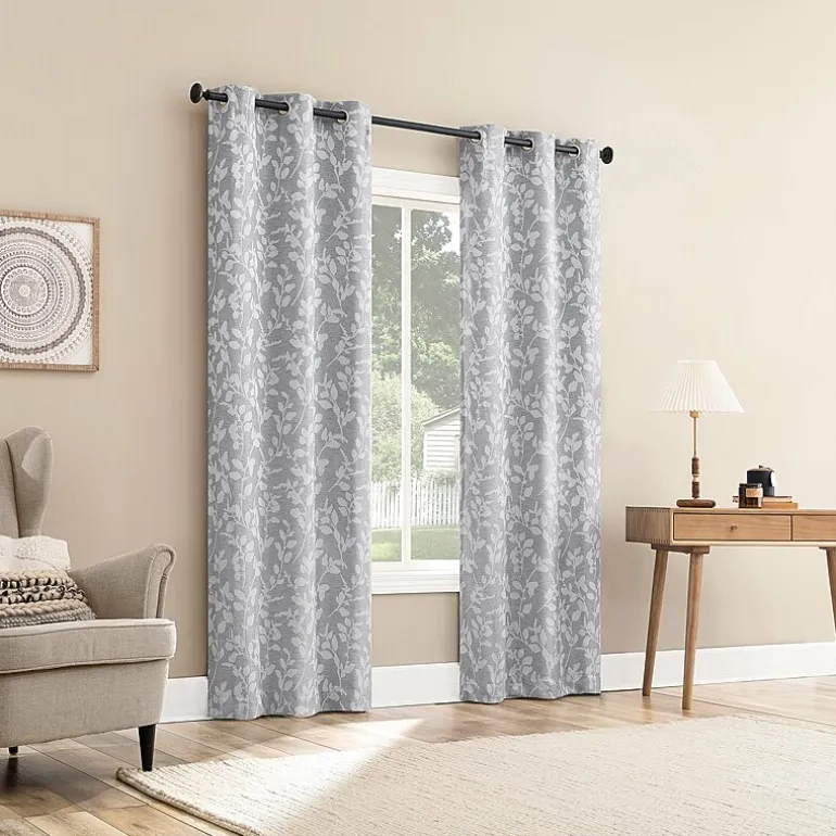 Sun Zero Glynn Gaia Woven Floral Magnetic Closure Grommet Top Energy Saving 100% Blackout Set of 2 Curtain Panel