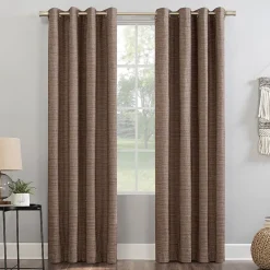 Sun Zero Kline Burlap Weave Thermal Extreme Grommet Top Energy Saving 100% Blackout Single Curtain Panel