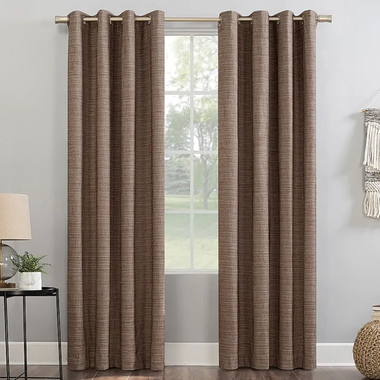 Sun Zero Kline Burlap Weave Thermal Extreme Grommet Top Energy Saving 100% Blackout Single Curtain Panel