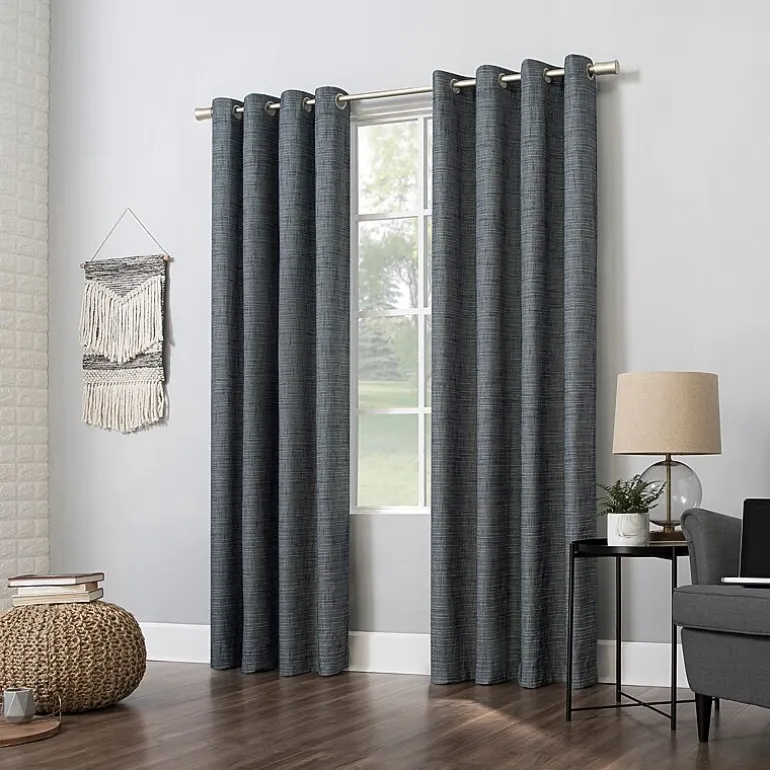 Sun Zero Kline Burlap Weave Thermal Extreme Grommet Top Energy Saving 100% Blackout Single Curtain Panel