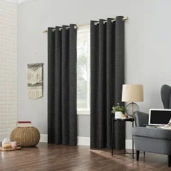 Sun Zero Kline Burlap Weave Thermal Extreme Grommet Top Energy Saving 100% Blackout Single Curtain Panel