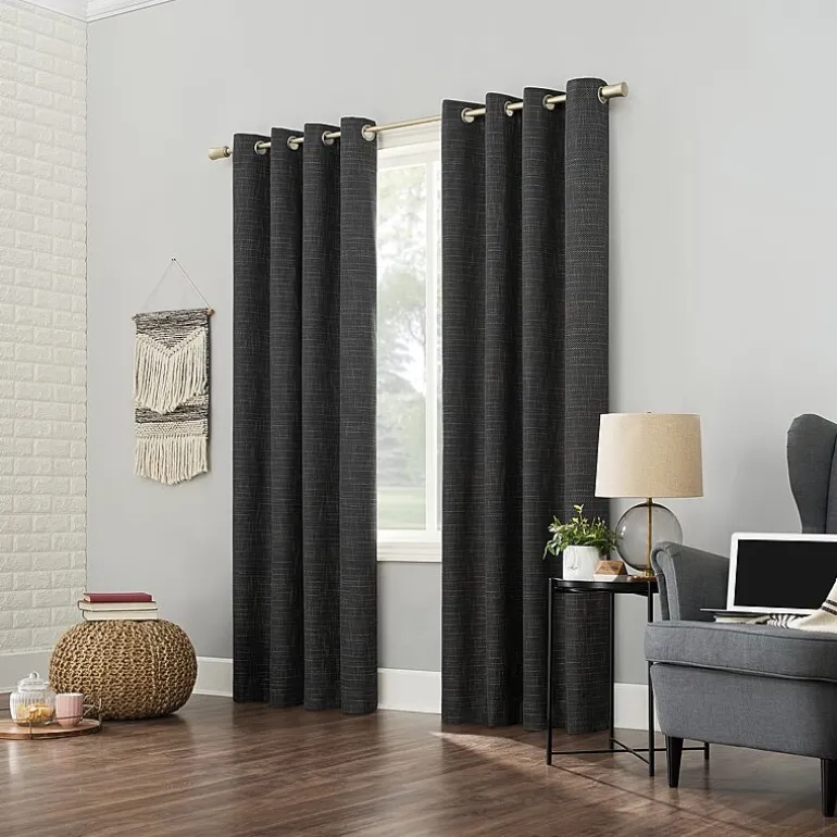Sun Zero Kline Burlap Weave Thermal Extreme Grommet Top Energy Saving 100% Blackout Single Curtain Panel