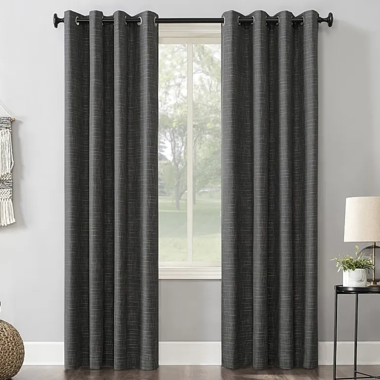 Sun Zero Kline Burlap Weave Thermal Extreme Grommet Top Energy Saving 100% Blackout Single Curtain Panel