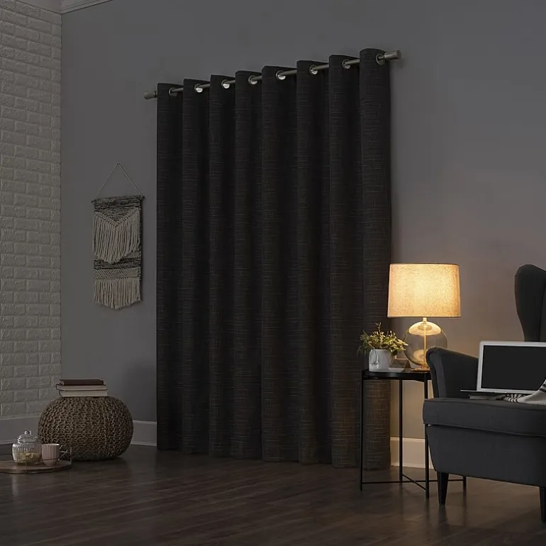 Sun Zero Kline Burlap Weave Thermal Extreme Grommet Top Energy Saving 100% Blackout Single Curtain Panel