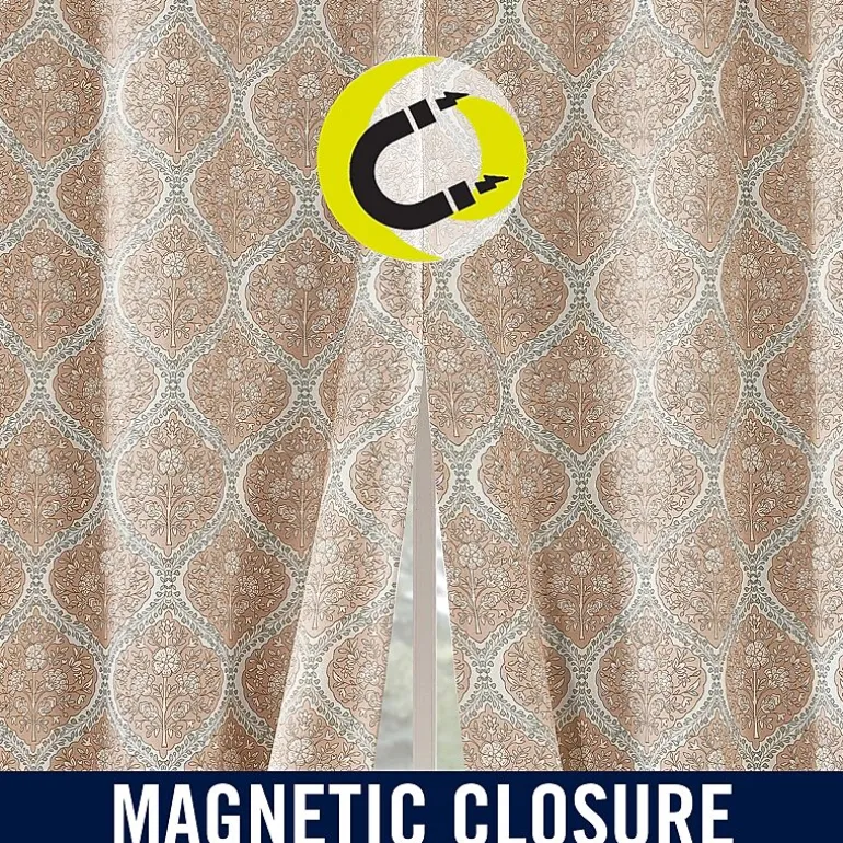 Sun Zero Lanet Vintage Ogee Magnetic Closure Back Tab 100% Blackout Set of 2 Curtain Panel