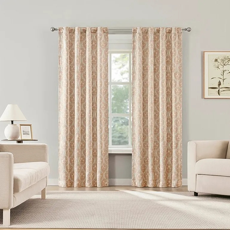 Sun Zero Lanet Vintage Ogee Magnetic Closure Back Tab 100% Blackout Set of 2 Curtain Panel