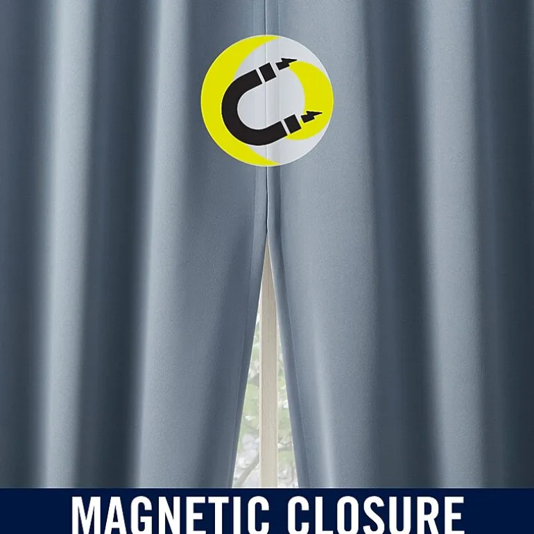 Sun Zero Sheridan Magnetic Closure Grommet Top 100% Blackout Set of 2 Curtain Panel