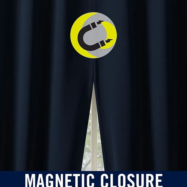 Sun Zero Sheridan Magnetic Closure Grommet Top 100% Blackout Set of 2 Curtain Panel