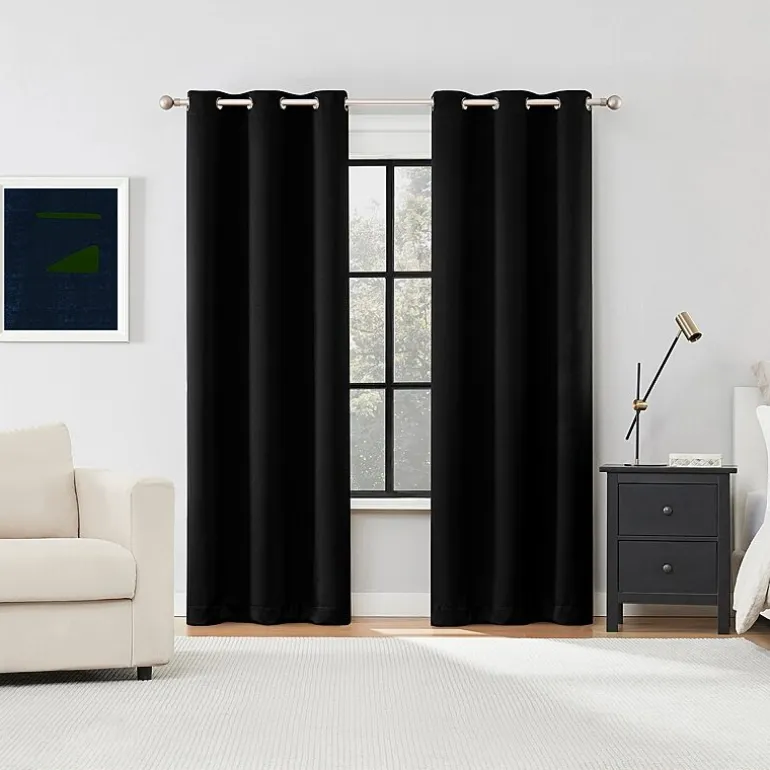 Sun Zero Sheridan Magnetic Closure Grommet Top 100% Blackout Set of 2 Curtain Panel
