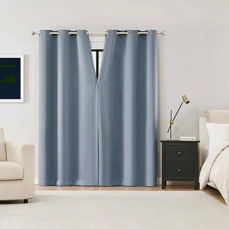 Sun Zero Sheridan Magnetic Closure Grommet Top 100% Blackout Set of 2 Curtain Panel