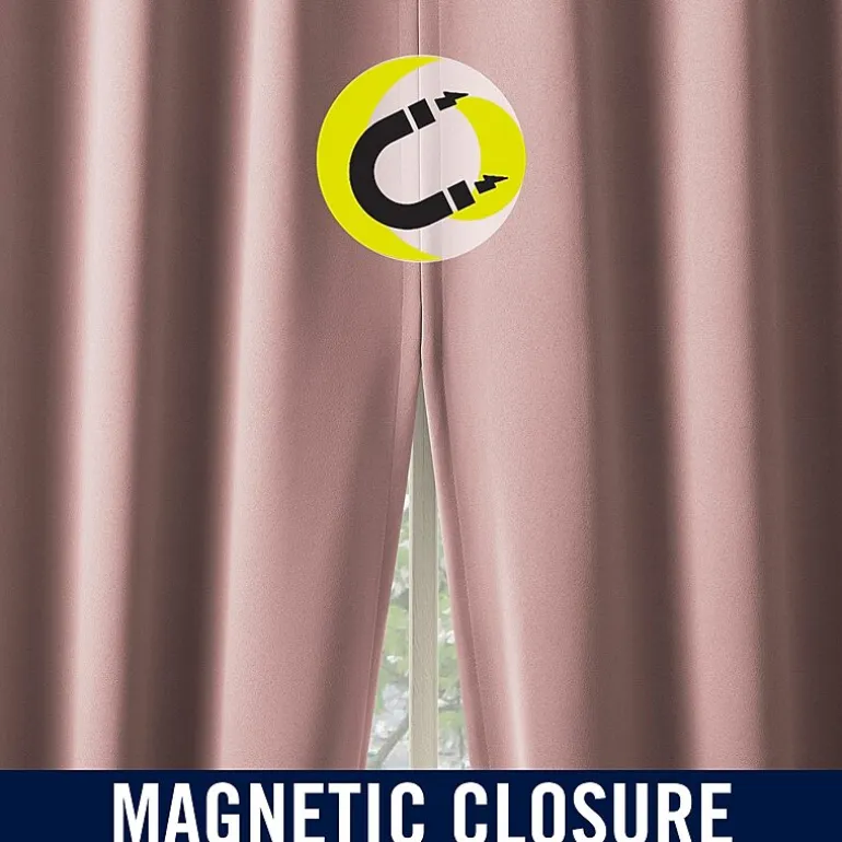Sun Zero Sheridan Magnetic Closure Grommet Top 100% Blackout Set of 2 Curtain Panel